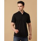 Men's Blended Linen Black Solid Contemporary Fit Half Sleeve Casual Shirt