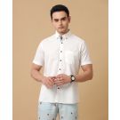 Men's Blended Linen White Solid Contemporary Fit Half Sleeve Casual Shirt