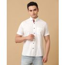 Men's Blended Linen White Solid Contemporary Fit Half Sleeve Casual Shirt