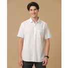 Men's Blended Linen White Solid Contemporary Fit Half Sleeve Casual Shirt
