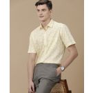 Men's Blended Linen Yellow Printed Contemporary Fit Half Sleeve Casual Shirt