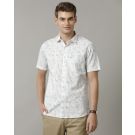 Men's Blended Linen Blue Printed Contemporary Fit Half Sleeve Casual Shirt