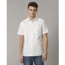 Men's Blended Linen Blue Printed Contemporary Fit Half Sleeve Casual Shirt