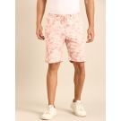 CAVALLO by Linen Club Men's Blended Linen Pink Printed Contemporary Fit Casual Shorts