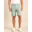 CAVALLO by Linen Club Men's Blended Linen Green Solid Contemporary Fit Casual Shorts