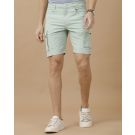 Mens Linen Green Solid Contemporary Fit Casual Shorts