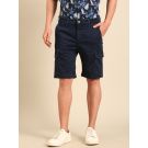 Cavallo By Linen Club Men's Blended Linen Blue Solid Contemporary Fit Casual Shorts