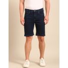 CAVALLO By Linen Club Men's Blended Linen Navy Blue Solid Contemporary Fit Shorts