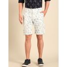 Cavallo By Linen Club Men's Blended Linen White Printed Contemporary Fit Casual Shorts