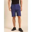 CAVALLO by Linen Club Men's Blended Linen Dark Blue Screen Print Contemporary Fit Casual Shorts