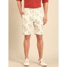 Cavallo By Linen Club Men's Blended Linen White Printed Contemporary Fit Casual Shorts