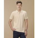 Men's Blended Linen Beige Solid Contemporary Fit Half Sleeve Polo Neck Casual T-Shirt