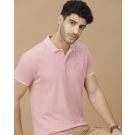 Men's Blended Linen Pink Solid Contemporary Fit Half Sleeve Polo Neck Casual T-Shirt