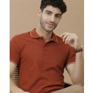 Men's Blended Linen Orange Solid Contemporary Fit Half Sleeve Polo Neck Casual T-Shirt