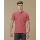 Men's Blended Linen Pink Solid Contemporary Fit Half Sleeve Polo Neck Casual T-Shirt