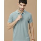 Men's Blended Linen Green Solid Contemporary Fit Half Sleeve Polo Neck Casual T-Shirt
