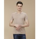 CAVALLO by Linen Club Men's Linen Cotton Brown Solid Contemporary Fit Half Sleeve Polo Neck T-Shirt