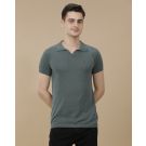 CAVALLO by Linen Club Men's Linen Cotton Green Solid Contemporary Fit Half Sleeve Polo Neck T-Shirt