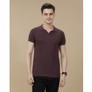 CAVALLO by Linen Club Men's Linen Cotton Purple Solid Contemporary Fit Half Sleeve Polo Neck T-Shirt