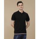 CAVALLO by Linen Club Men's Linen Cotton Black Solid Contemporary Fit Half Sleeve Polo Neck T-Shirt