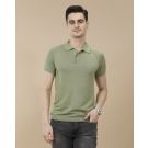 CAVALLO by Linen Club Men's Linen Cotton Green Solid Contemporary Fit Half Sleeve Polo Neck T-Shirt