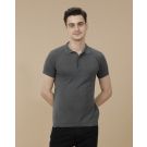 CAVALLO by Linen Club Men's Linen Cotton Grey Solid Contemporary Fit Half Sleeve Polo Neck T-Shirt
