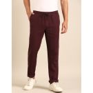CAVALLO by Linen Club Men's Blended Linen Maroon Solid Contemporary Fit Casual Trouser