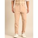 CAVALLO by Linen Club Men's Blended Linen Beige Solid Contemporary Fit Casual Trouser