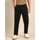 CAVALLO By Linen Club Men's Blended Linen Black Solid Contemporary Fit Casual Trouser