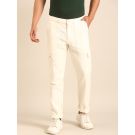 CAVALLO by Linen Club Men's Blended Linen Off White Solid Contemporary Fit Casual Trouser