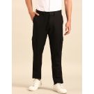 CAVALLO By Linen Club Men's Blended Linen Black Solid Contemporary Fit Casual Trousers