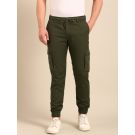 CAVALLO By Linen Club Men's Solid Olive Slim Fit Casual Trouser