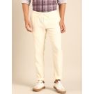 CAVALLO by Linen Club Men's Blended Linen Off White Solid Contemporary Fit Casual Trouser