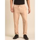 CAVALLO by Linen Club Men's Blended Linen Light Brown Solid Contemporary Fit Casual Trouser