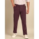 CAVALLO By Linen Club Men's Blended Linen Purple Solid Contemporary Fit Casual Trouser