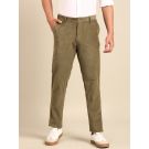 CAVALLO By Linen Club Men's Blended Linen Green Solid Contemporary Fit Casual Trouser
