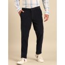 CAVALLO By Linen Club Men's Blended Linen Navy Solid Contemporary Fit Casual Trouser