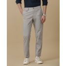 Mens Linen Grey Solid Contemporary Fit Casual Trousers