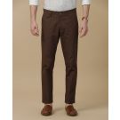 Mens Linen Brown Solid Contemporary Fit Casual Trousers