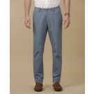 Mens Linen Blue Solid Contemporary Fit Casual Trousers