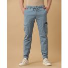 CAVALLO by Linen Club Men's Blue Solid Contemporary Fit Casual Cargo Trousers