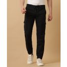 Mens Linen Black Contemporary Fit Cargo Trousers