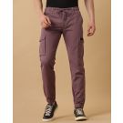 Mens Linen Purple Contemporary Fit Cargo Trousers