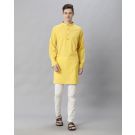 Mens Blended Linen Yellow Solid Regular Fit Kurta