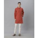 Mens Blended Linen Red Solid Regular Fit Kurta