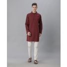 Mens Blended Linen Maroon Solid Regular Fit Kurta