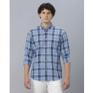 Men's Blended Linen Blue Checked Contemporary Fit Full Sleeve Sleeve Casual Shirt