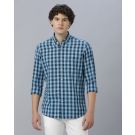 Men's Blended Linen Blue Checked Contemporary Fit Full Sleeve Sleeve Casual Shirt