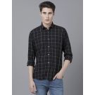 Men's Blended Linen Black Checked Contemporary Fit Full Sleeve Sleeve Casual Shirt