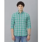 Men's Blended Linen Green Checked Contemporary Fit Full Sleeve Sleeve Casual Shirt